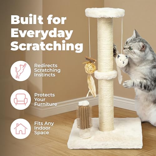 Image of Best Pet Supplies Catify Cat Scratcher, Fun Interactive Scratchers, Posts, Poles, Claw Safe, Furniture Saver Indoor Play Support Natural Cat Behaviors Heavy Duty - Beige Scratching Post - H: 33 inch