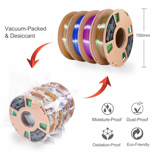Image of PLA Filament 1.75mm, Tri-Colors 3D Printer Filament, Rainbow PLA Filament Bundle, Coextrusion 3D Filament with Silk PLA Color Change, 3D Printing Filament + /-0.02mm, 200g X 4 Spool