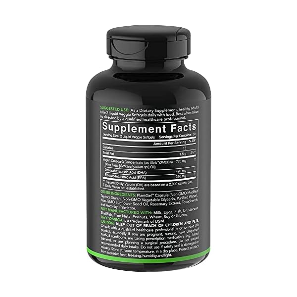 Sports Research Vegan Omega-3 Fish Oil Alternative from Algae Oil - Highest Levels of Vegan DHA & EPA Fatty Acids | Non-GMO Verified & Vegan Certified - 60 Veggie Softgels (Carrageenan Free)