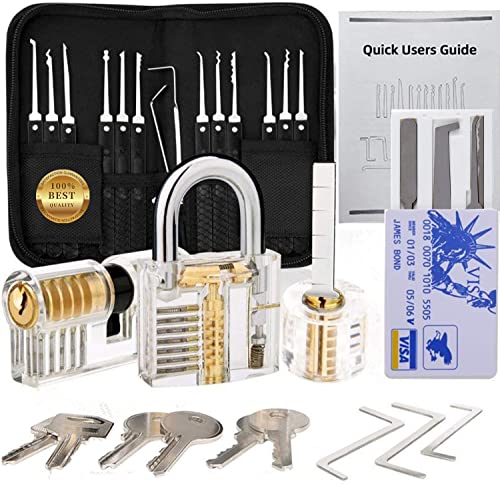 34 PCS Picking Tool Kit Multi-Functional Pick Black Zip Handbag Home Playing Clear Lock 3 Set Manual Guide for Beginer
