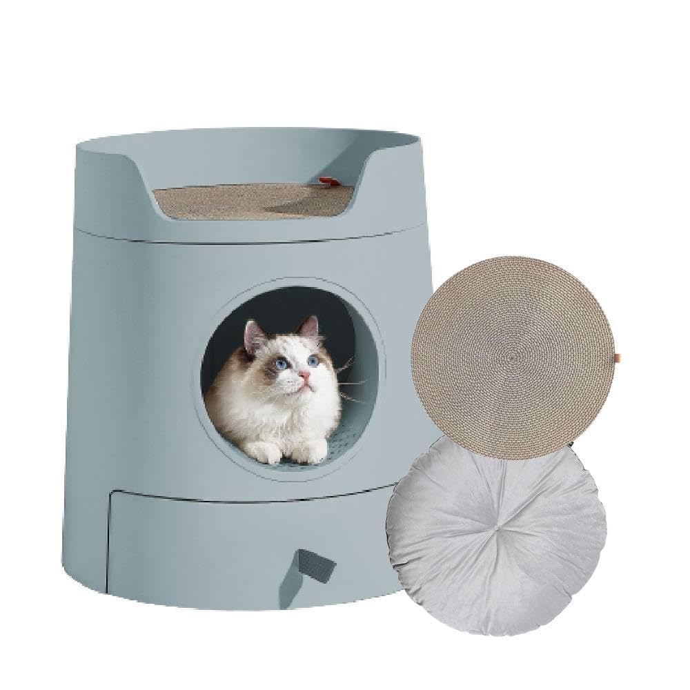 Sabbia Castelo 3in1, vassoio igienico lettiera per gatti - vassoio sanitario con cassetto smontabile. Include tiragraffi per gatti, letto e pala per letto con supporto (grigio)