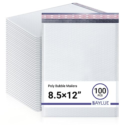 White 8.5x12 Inch Poly Bubble Mailers #2 |Self Seal Padded Envelopes | Air Cushioned Bubble Mailer | Usable Size 8.5x11 Inch | 100 Pack Bulk | Waterproof | Lightweight Mailing Shipping Bags