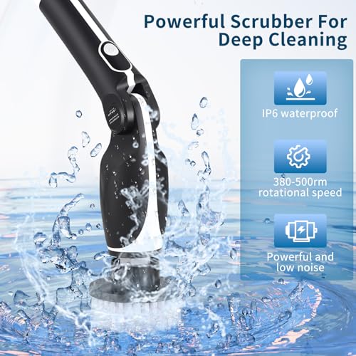 Electric Spin Scrubber, Upgraded 8 IN 1 Cordless Electric Cleaning Brush with Adjustable Handle & 8 Replaceable Heads, Remote Control Spin Scrubber for Cleaning Bathroom Tub Floor Tile Kitchen - Image 5