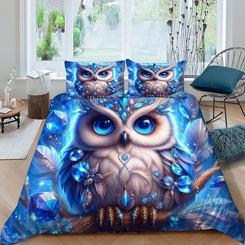 Linge de lit hibou 3D Super King 260x220cm en microfibre premium de qualité supérieure - 3