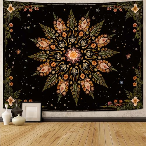 Fowocu Boho Floral Mandala Tapestry for Bedroom Aesthetic Vintage Bohemian Flower Wall Tapestry...