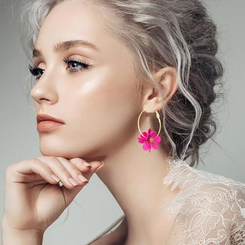 Lightweight Bohemian Metal Flowers Dangle Drop Earrings Handmade Petal Hoop Earrings for Women Vacation Wedding3