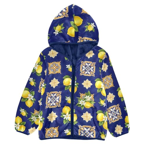 CHIFIGNO Yellow Lemons Dark Blue Toddler Hooded Jacket Lightweight Thick Sweatshirt Jacket 3T