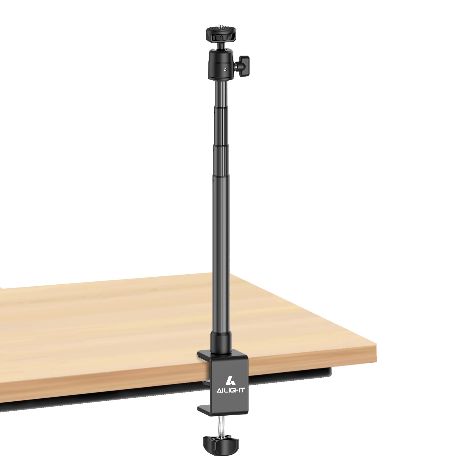 Ailight Camera Desk Mount Webcam Stand, 10.8"-31.1" Adjustable Table Light Stand with 1/4" Screw & C Clamp Overhead Webcam Mount for DSLR Camera, Ring Light, Live Streaming