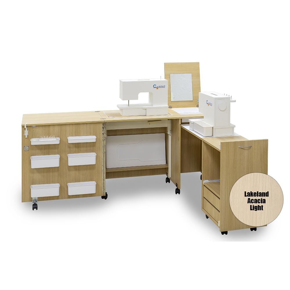 Comfort 3 | Mueble para máquina de coser | (Lakeland Acacia Light, L (Air-lift 10 to 15 kg))