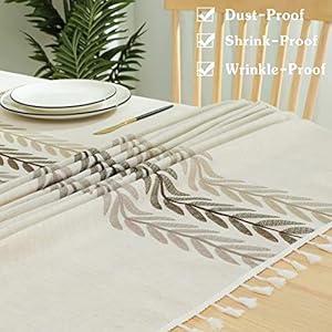 Laolitou Tablecloth for Dining Coffee Table Cotton Linen Fabric Rectangle Tablecloths Beige Wine Leaf 55×102 Inch