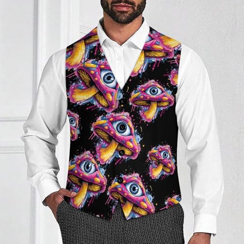 Eye Mushroom Men's Suit Vest Slim Fit Business Dress Party Pattern Waistcoat Vest Top2