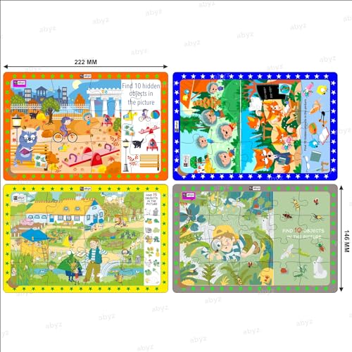 Image of ABYZ Wooden Jigsaw Puzzle - Evening at Park, Lions & Foxes, Farmers Garden, Insects Expedition Playset for Little Explores, 63 Pieces - Pack of 4 | Birthday Gift for (3 Plus Years) Age Kids.