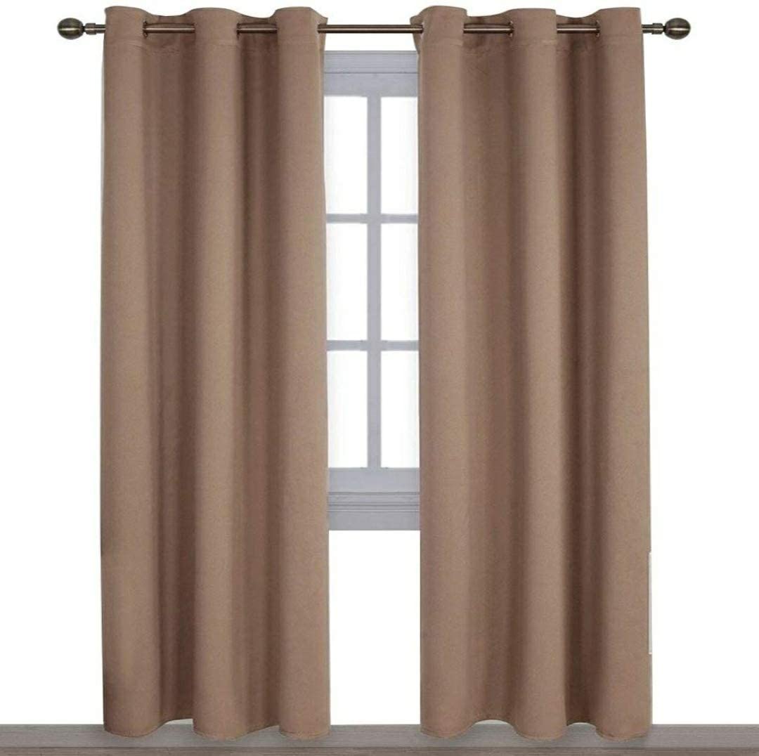 HUB Home Store Blackout Faux Silk Superior 2 Piece Plain Solid Long Door Curtains, Mocha, 9 Feet