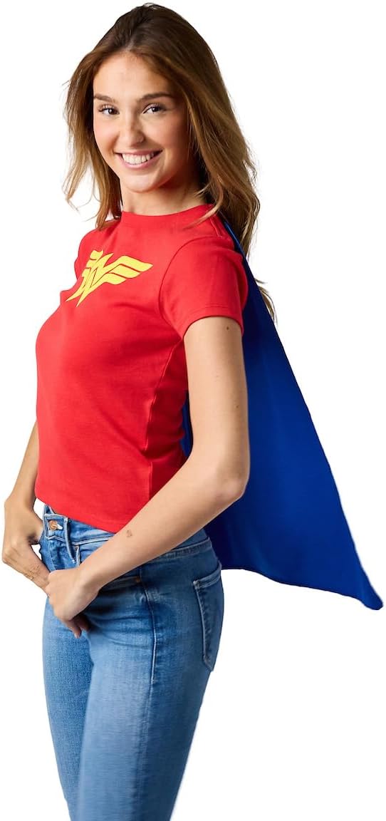 DC Comics Wonder Woman Junior's Red Crew Neck Short Sleeve Caped Tee - Image 2