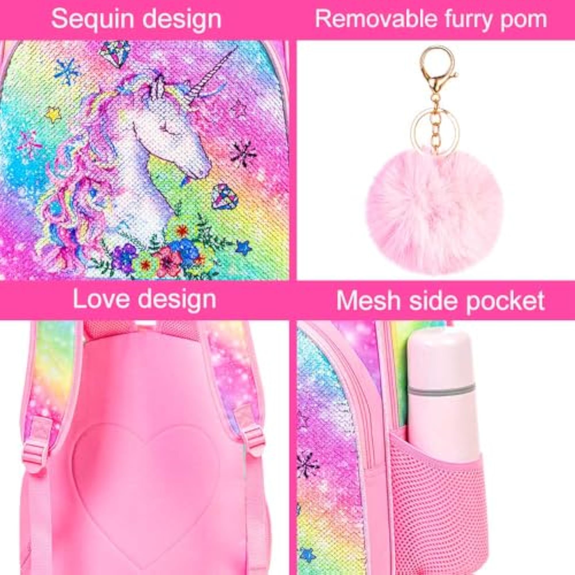 3PCS Unicorn Backpack Set for Kids
