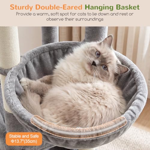 Image of Globlazer Sturdy Cat Tower for Indoor Cats 20lbs, 76in, S76E, Light Grey | Heavy Duty Cat Tree for Adult Big Cats Maine Coon with Scratching Post, 2 Extra Large Top Perch, 2 Padded Cat Condos