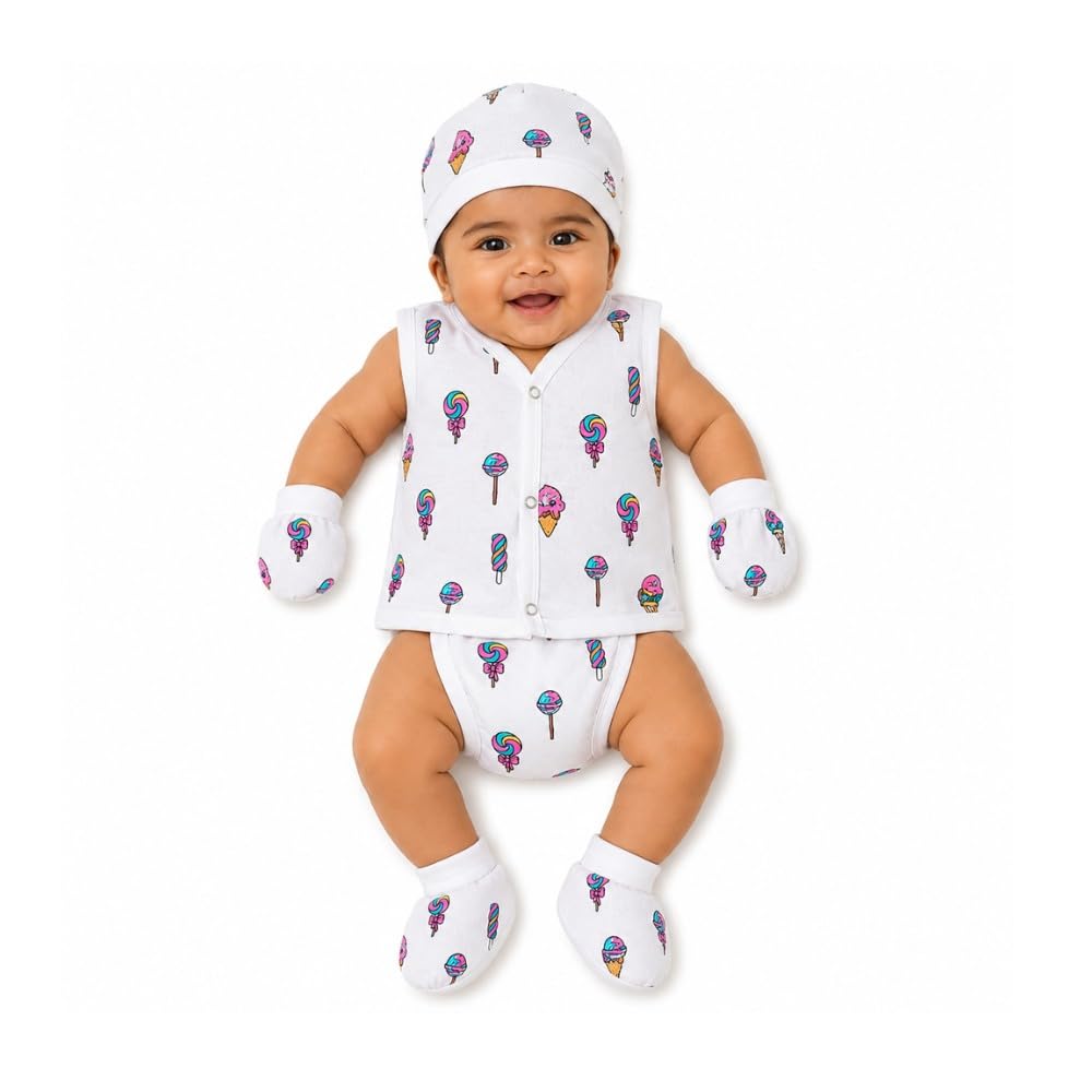 Baby Head to Toe Clothing Gift Set | 100% Cotton Muslin Newborn Essentials | Jabla, Nappy, Cap, Mittens & Booties | Soft & Breathable | Unisex.-image-1