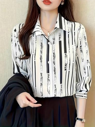 Image of TADKEE Women's V Collared Casual Stylish Long Sleeve Oversized Fit Shirt