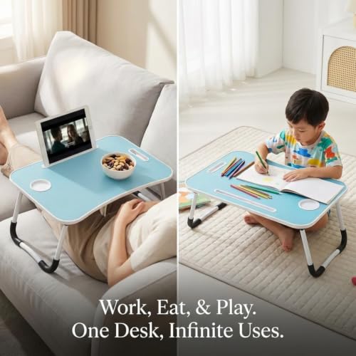Image of BUYIFY 23 inch Foldable Lap Desk for Laptop Writing w /Cup Holder Blue