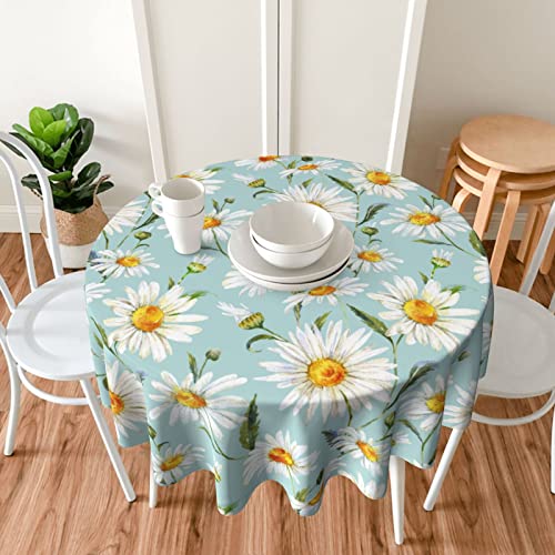 Gianlaima Spring Summer Blue Daisy Floral Round Tablecloth Waterproof Wipeable Tablecloth Cover Home Restaurant Kitchen Picnic Party Decoration 60 Inch Circular Tablecloth For 20-47 Inch #TOP2