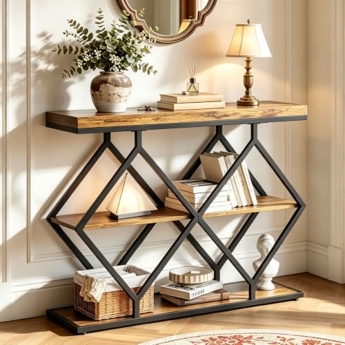 39" Garvee 3-Tier Rustic Entryway Console Table w/ Open Shelves & Metal Frame - image 1