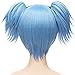 JoneTing Shiota Nagisa Wig【+Wig Cap】 Blue Cosplay Wig with Pigtails Synthetic Wig for Girls Short Blue Wig for Anime Cosplay Peluca Azul Two Ponytails Party Wig for Halloween Christmas Party