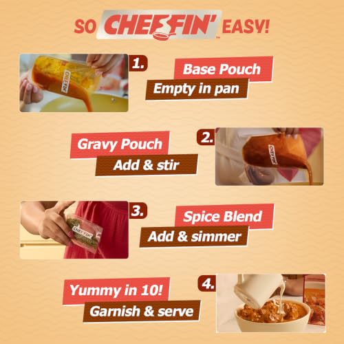 Image of Cheffin' Butter Chicken Masala 285g | Ready to Cook in 10 mins | Serves 2-3 | Just add Fresh Chicken or Paneer | All Natural, No Preservatives | 3-Pouch Cooking Kit for Restaurant Style Taste at Home