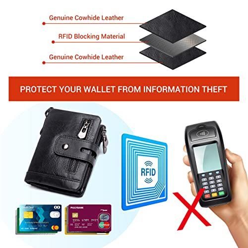 gzcz Mens Wallet with Chain RFID Blocking Genuine Leather Bifold Purse for Men with ID Window and Zip Coin Pocket4