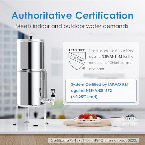 Waterdrop Gravity-fed Water Filter System, NSF/ANSI 42&372 Standard, 2.25G Stainless-Steel System with 4 Filters, Metal Water Level Spigot and Stand, Reduces Chlorine-King Tank Series, WD-TK-FS
