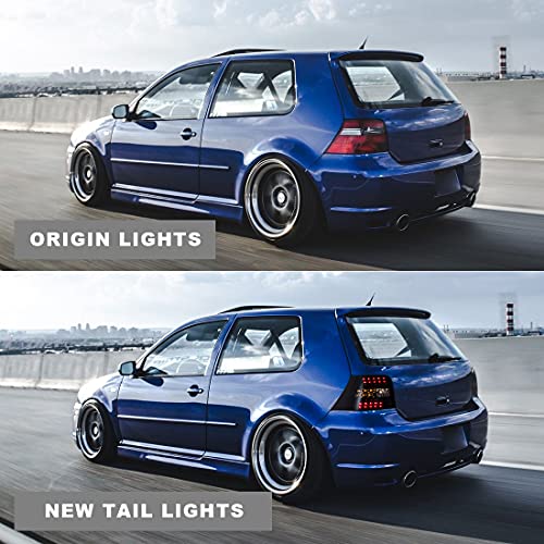 Roxx Led Tail Lights Assembly For 1999-2004 Volkswagen Golf Mk4, Taillights For 1999-2004 Volkswagen Gti, Smoke Rear Lights Replacement With Led Drl/Turn Signals/Brake Lamps, Driver & Passenger Side #TOP6