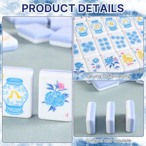 Juego de Mesa American Mahjong Azul con 160 Fichas y Bolsa miniatura 3