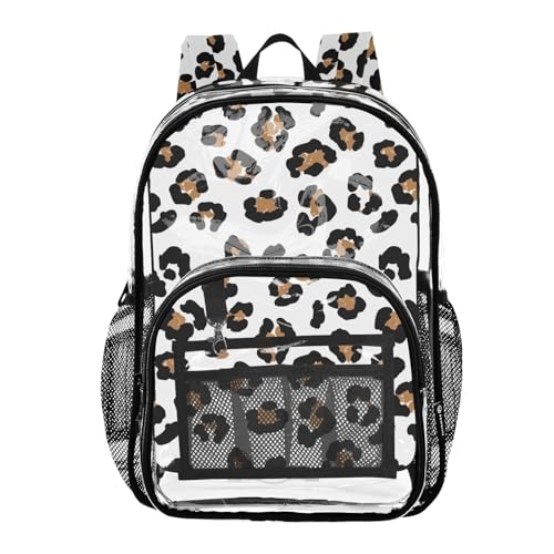 Clear Backpack for Women Boys Backpacks for Girls Approved Transparent Bag Black Brown Leopard Spots White