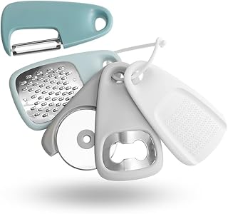 Kitchen Gadgets Set 5 Pieces, Stackable Cooking Utensils Set Space Saving for Small Kitchen, RV Camper Inside Accessories, Dishwasher Safe (Blue)