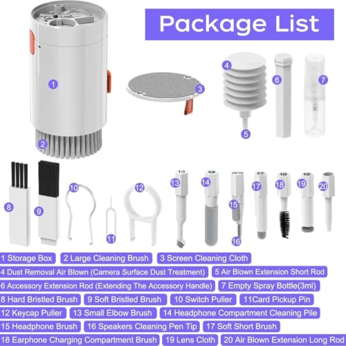 Image of Keyboard Cleaner Kit, 20-in-1 Laptop Phone Screen Cleaning Kit, Keyboard Cleaning Kit with Electronic Cleaning Brush Spray for AirPods Pro, iPhone Pro, Camera, Computer Cleaning