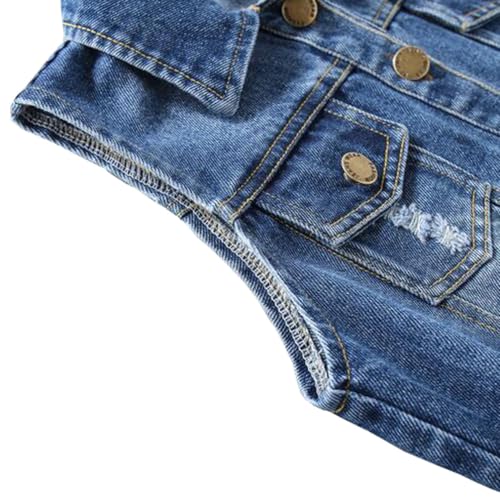Boys and Girls Button-Down Sleeveless Outerwear Child Lapel Retro Ripped Denim Jacket Vest3