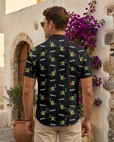 Image of 99TIMORO Funny Film Summer Button Down Shirt Men Short Sleeve Top | Movie Character Hawaiian Shirts for Men Lightweight Breathable Beach Vacation Business Casual Summer Gifts Classic Fit