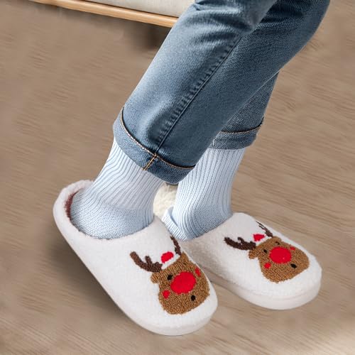 Hoyuwak Christmas Elk Slide Slippers - Xmas Raindeer Slippers for Women, Men & Family - Fluffy, Warm, Indoor/Outdoor4