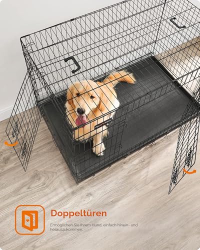 Feandrea Hundekäfig, klappbar, mit 2 Türen, 122 x 74,5 x 80,5 cm, 48 Zoll