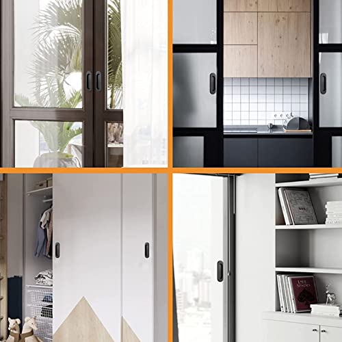 MOROBOR Selbstklebende ovale Schiebetürgriffe, Aluminiumlegierung, bündig, stanzfreier Griff für Schiebetüren, Fenster, Schränke (mattschwarz, 100 mm), 2 Stück