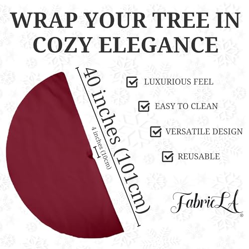 Image of FabricLA Burgundy Faux Fur Tree Skirt Cut - 30-Inches with Rounded Edges (No Backing) for Christmas