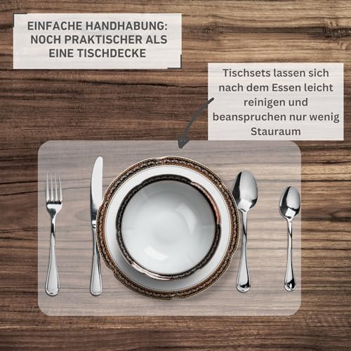 Vénilia Tischset Transparent, Platzset für Esszimmer, Esstischmatten, Telleruntersetzer, Platzdeckchen, abwischbar, lebensmittelecht, 45 x 30 cm, 4 Stück