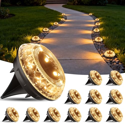 12 Stück Solar Bodenleuchten Aussen, 8 LEDs Solarlampen für Außen Gartenbeleuchtung Solar Außen IP65 Wasserdicht Solar Gartenleuchten für Boden Garten Weg Rasen Auffahrt Gehweg Patio, Warmweiss