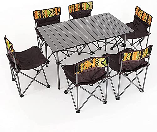 Juego de mesa y silla plegable de aluminio portátil para barbacoa al aire libre, camping, picnic, 7 piezas, muebles de viaje ligeros para viajes autónomos