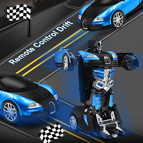 Trimnpy Rc Cars Robot For Kids Remote Control Car Transformrobot Gesture Sensing Toys With One-Button Deformation And 360°Rotating Drifting 1:14 Scale , Best Gift For Boys And Girls (Blue) #TOP2