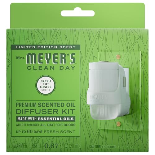 MRS. MEYERS CLEAN DAY Premium Scented Oil Diffuser Kit Fresh Cut Grass 1 warmer and .67 fl oz refill