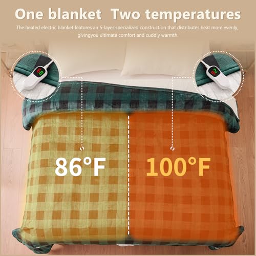 Image of Homemate Electric Blanket Heated King Size - 100 inchx90 inch Ultra Soft Cozy Flannel Heating Blanket with 10 Fast Heat Levels 8 Hours Auto Off Over-Heated Protection ETL Certification Keep Warm in Home