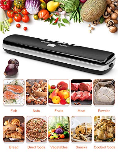 Vacuum Sealer Machine, BNT Automatic Food Saver Machine, Compact Food Sealer for Food Preservation, Dry & Moist Food Modes, Led Indicator Light, 15 Pack Vacuum Sealer Bags