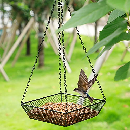 FORUP Hanging Bird Feeder Tray, Metal Mesh Seed Tray, Platform Bird Feeder Hanging Tray for Bird Feeders, Outdoor Yard Garden Outside Backyard Decoration