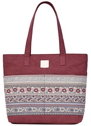 Damen Canvas Handtasche Umhängetasche Groß Bohemian Canvas Shopper 33 * 39 * 10cm