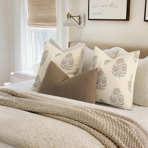 Image of Vintage Floral Print Euro Sham Pillow Covers 26x26 Set of 2 Patterned Accent Decorative Cushion Covers Modern Farmhouse Throw Pillow Covers for Bed Sofa Couch Chair Living Room Home Decor, Blush Pink